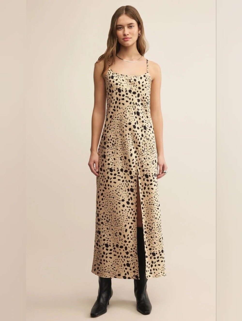 Z Supply Crystal Savanna Midi Dress Cheetah Animal Print Front Slit Large NWT
